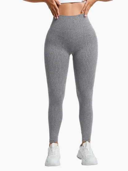 Women's Seamless Ribbed Leggings – Sporty High Waist Yoga Exercise Pants