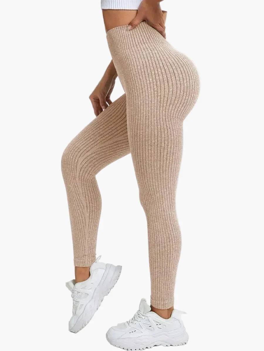 Women's Seamless Ribbed Leggings – Sporty High Waist Yoga Exercise Pants