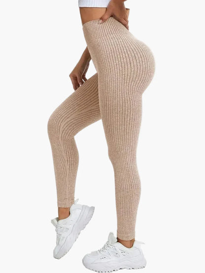 Women's Seamless Ribbed Leggings – Sporty High Waist Yoga Exercise Pants