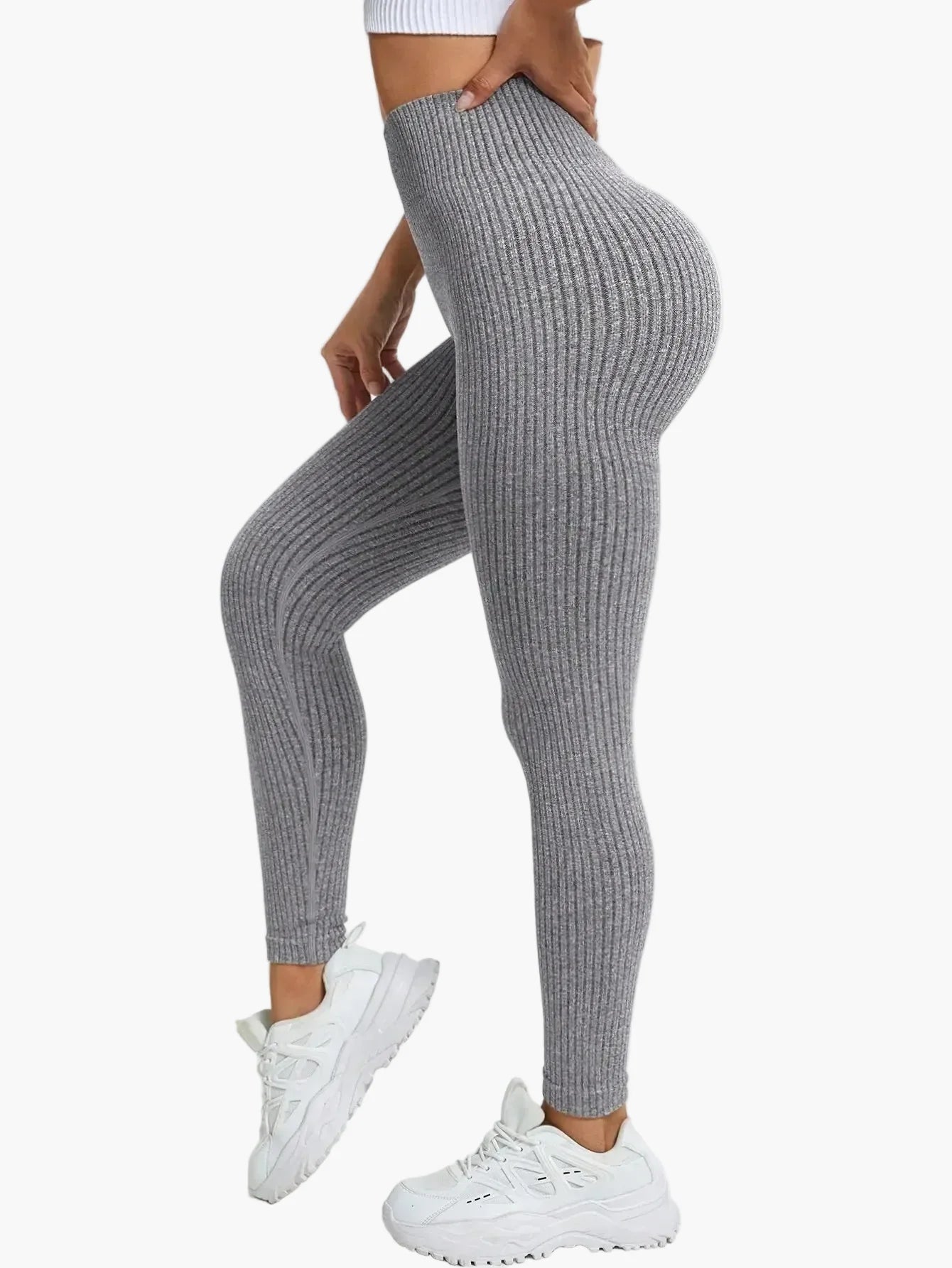 Women's Seamless Ribbed Leggings – Sporty High Waist Yoga Exercise Pants
