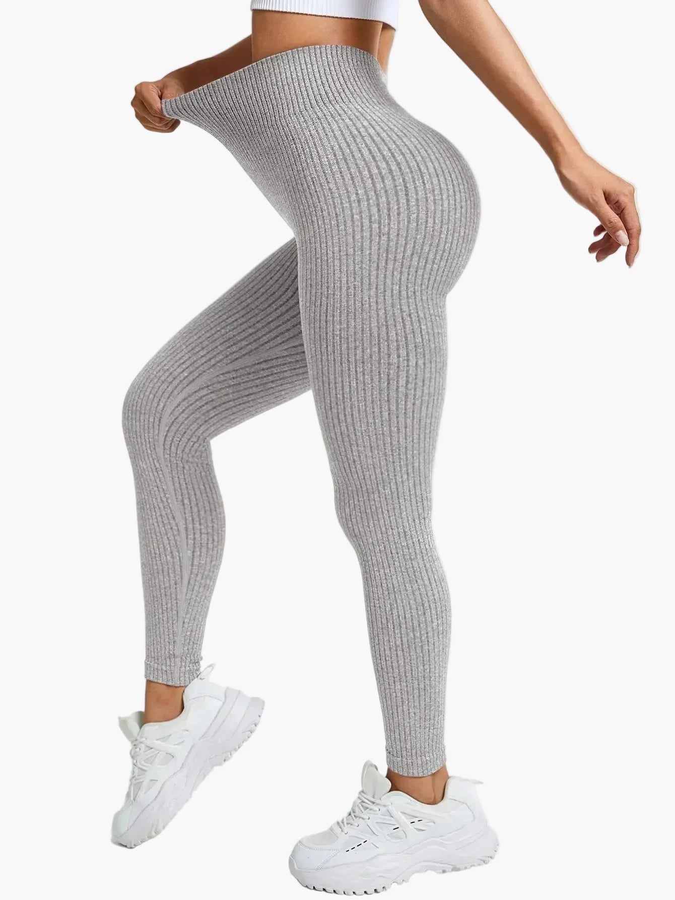 Women's Seamless Ribbed Leggings – Sporty High Waist Yoga Exercise Pants