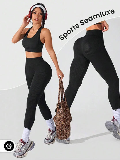 Women's Seamless Ribbed Leggings – Sporty High Waist Yoga Exercise Pants