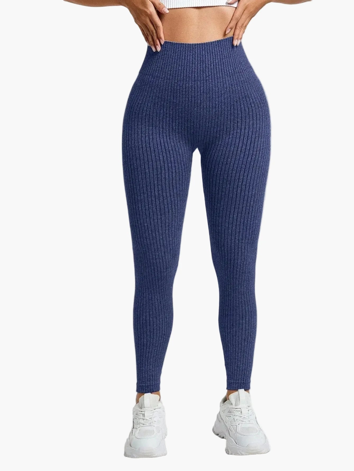 Women's Seamless Ribbed Leggings – Sporty High Waist Yoga Exercise Pants