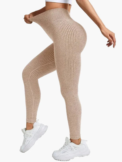 Women's Seamless Ribbed Leggings – Sporty High Waist Yoga Exercise Pants