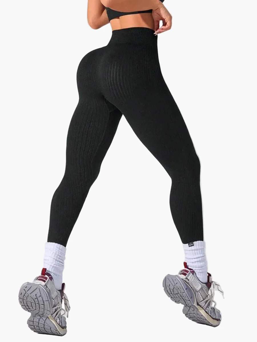 Women's Seamless Ribbed Leggings – Sporty High Waist Yoga Exercise Pants