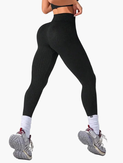 Women's Seamless Ribbed Leggings – Sporty High Waist Yoga Exercise Pants