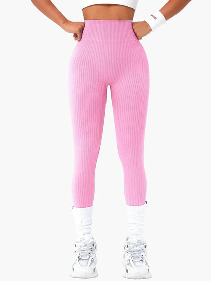 Women's Seamless Ribbed Leggings – Sporty High Waist Yoga Exercise Pants