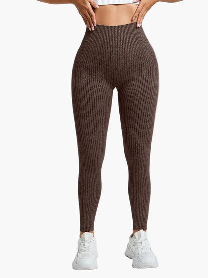 Women's Seamless Ribbed Leggings – Sporty High Waist Yoga Exercise Pants