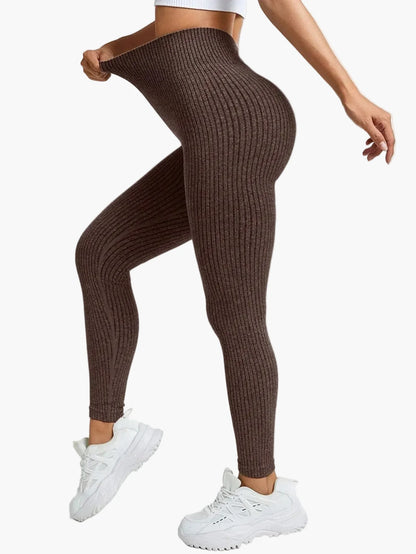 Women's Seamless Ribbed Leggings – Sporty High Waist Yoga Exercise Pants