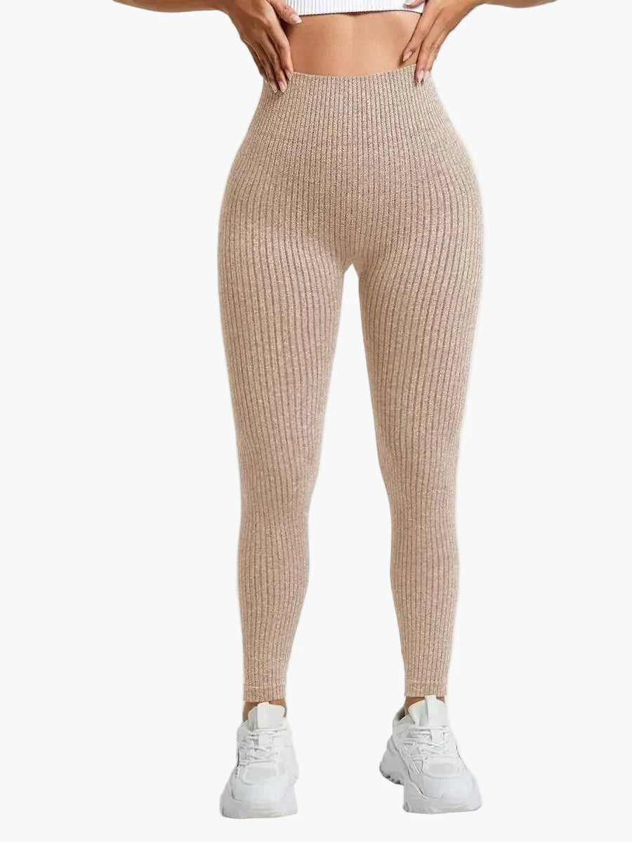 Women's Seamless Ribbed Leggings – Sporty High Waist Yoga Exercise Pants