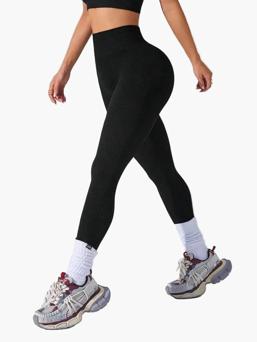 Women's Seamless Ribbed Leggings – Sporty High Waist Yoga Exercise Pants