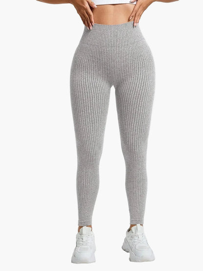 Women's Seamless Ribbed Leggings – Sporty High Waist Yoga Exercise Pants