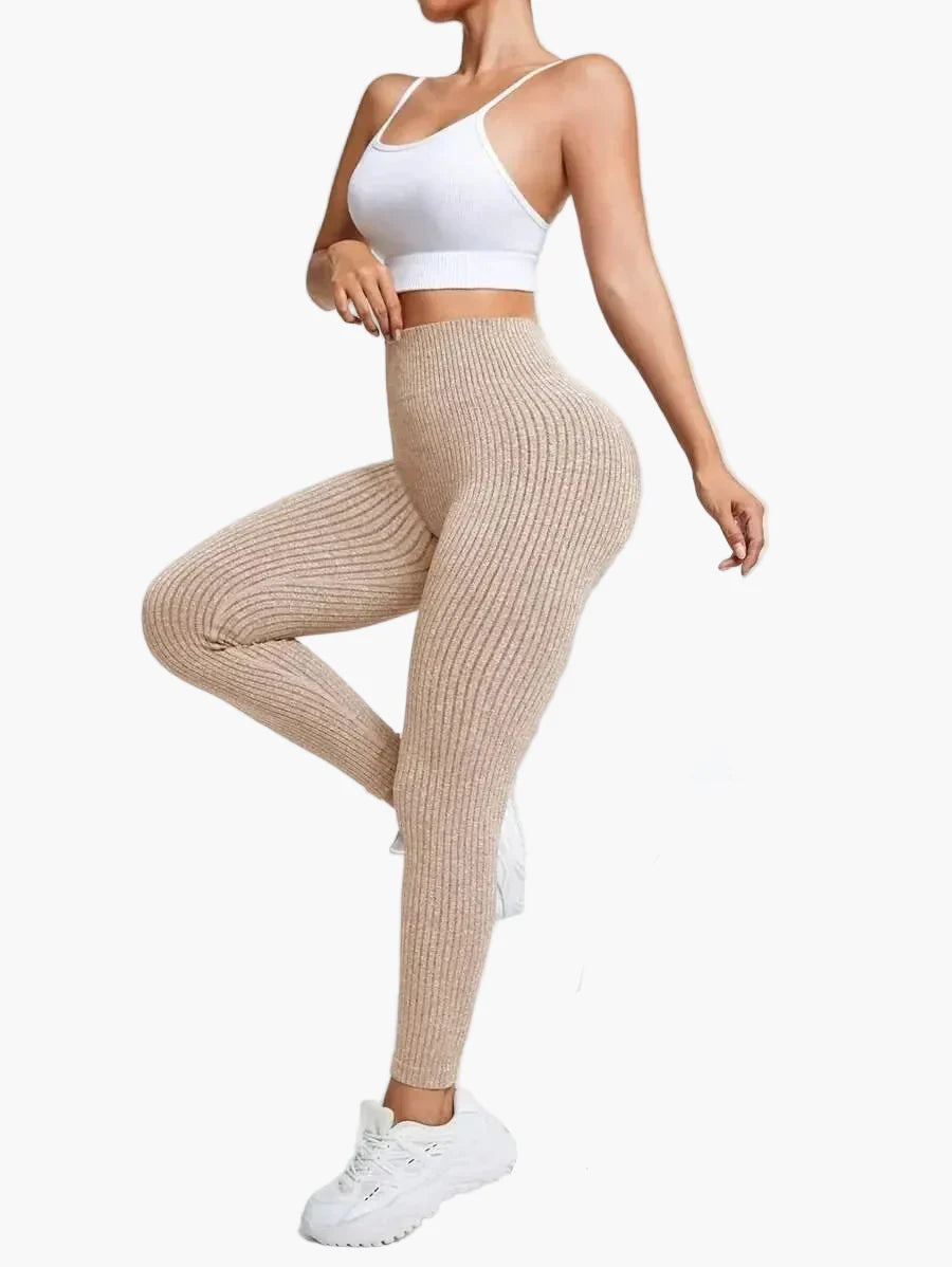 Women's Seamless Ribbed Leggings – Sporty High Waist Yoga Exercise Pants
