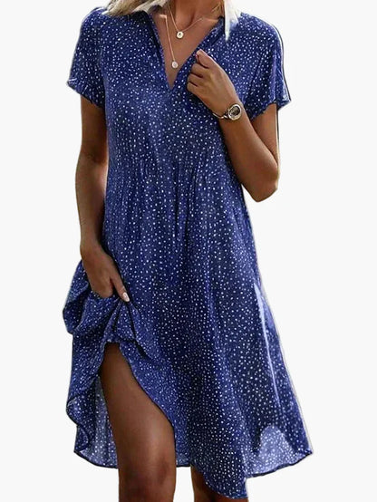 Women's Summer Short-Sleeve Shirt Dress with Polka Dot Pattern – Fashionable Casual Dress for Everyday Wear and Going Out