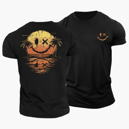 Men's Shirt with Smiley Sunset Surfer Design – Summery Casual Shirt for Vacation & Beach