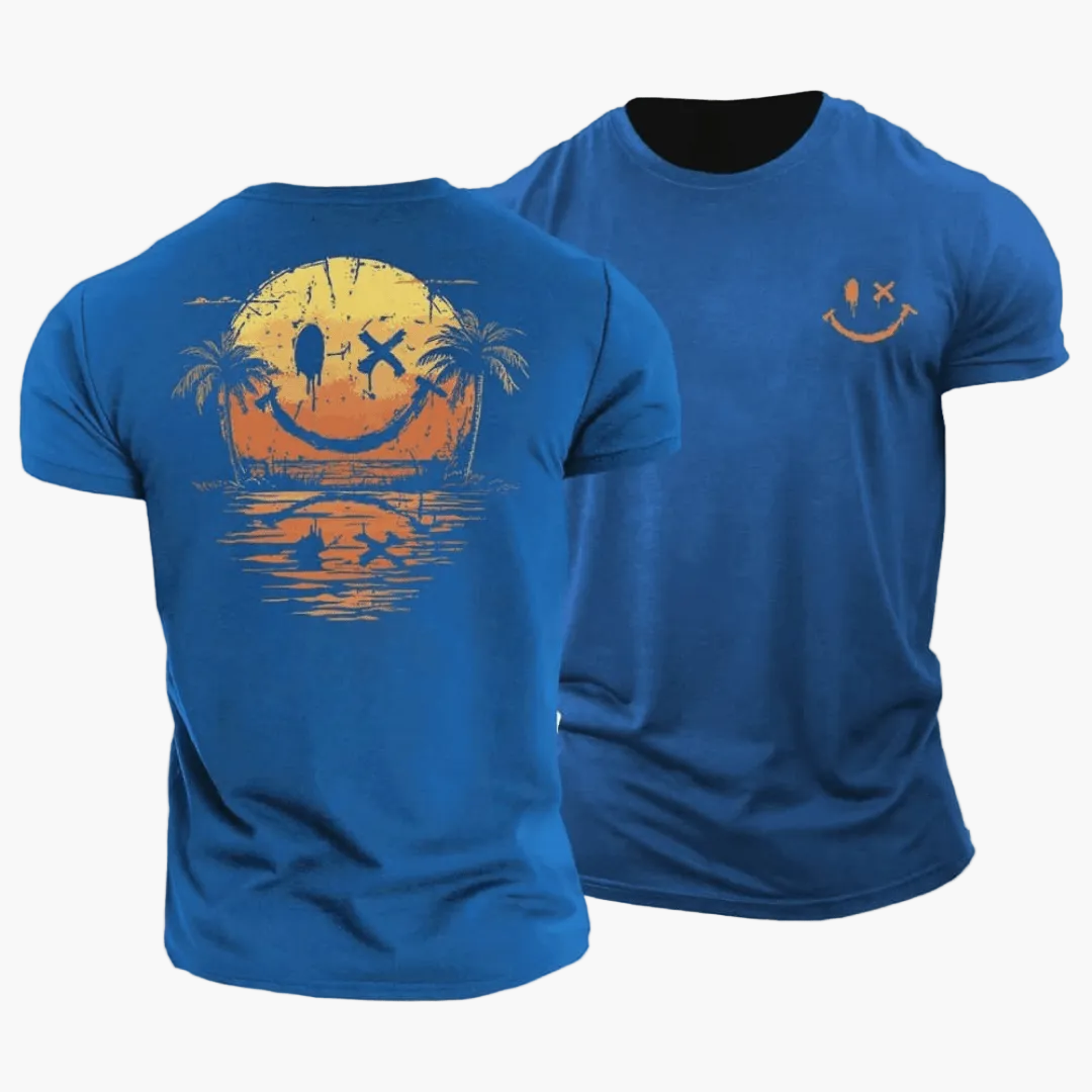 Men's Shirt with Smiley Sunset Surfer Design – Summery Casual Shirt for Vacation & Beach