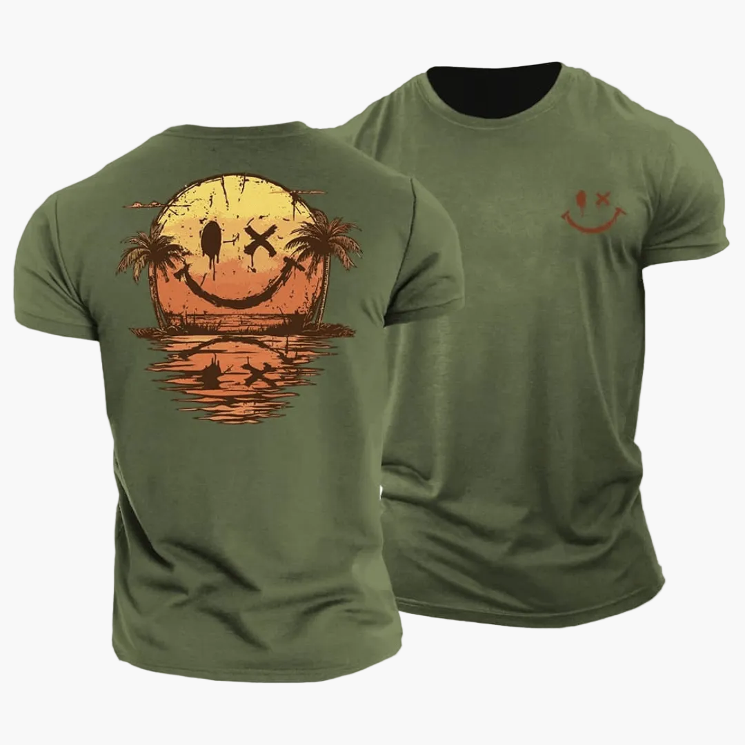 Men's Shirt with Smiley Sunset Surfer Design – Summery Casual Shirt for Vacation & Beach