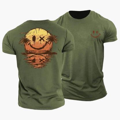 Men's Shirt with Smiley Sunset Surfer Design – Summery Casual Shirt for Vacation & Beach