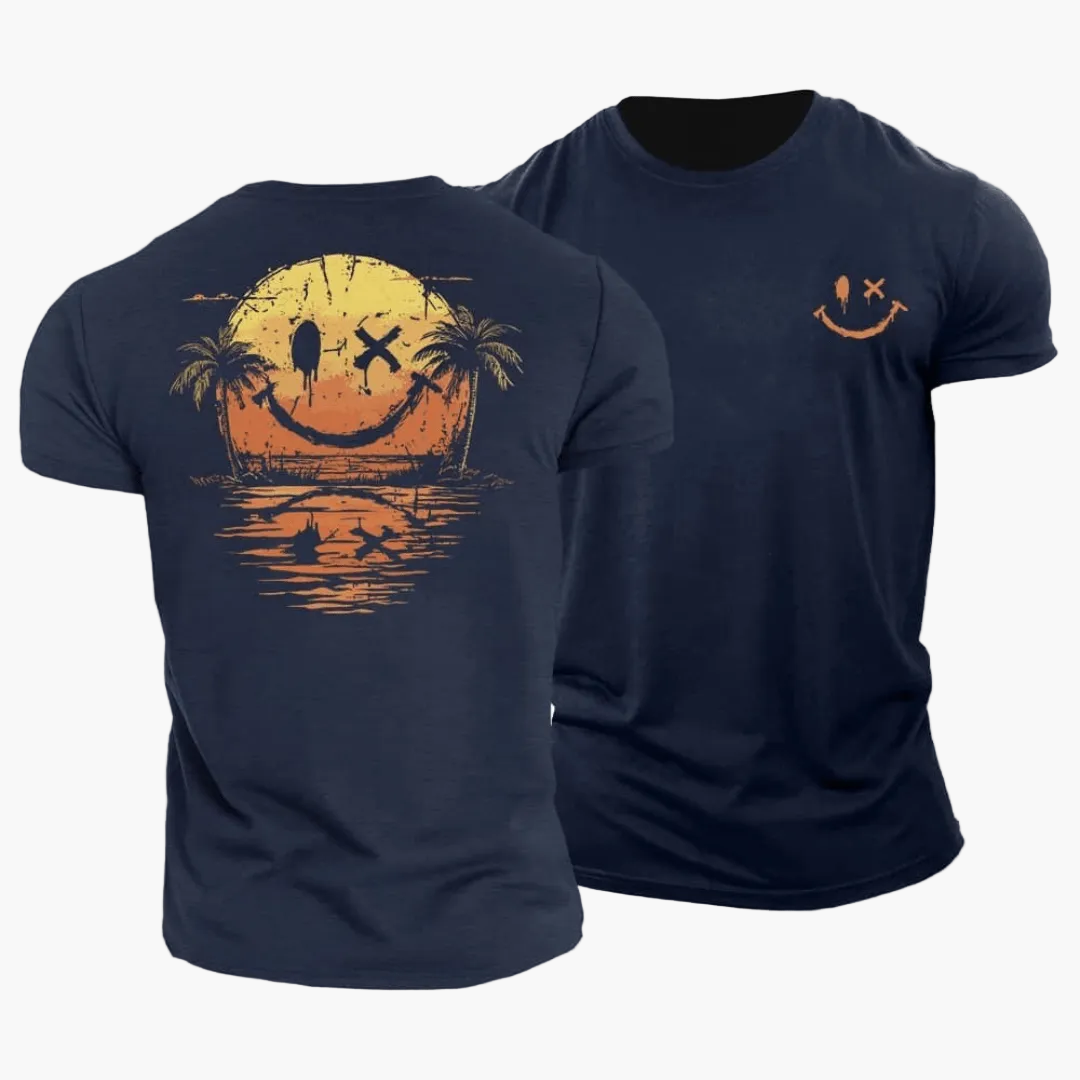 Men's Shirt with Smiley Sunset Surfer Design – Summery Casual Shirt for Vacation & Beach