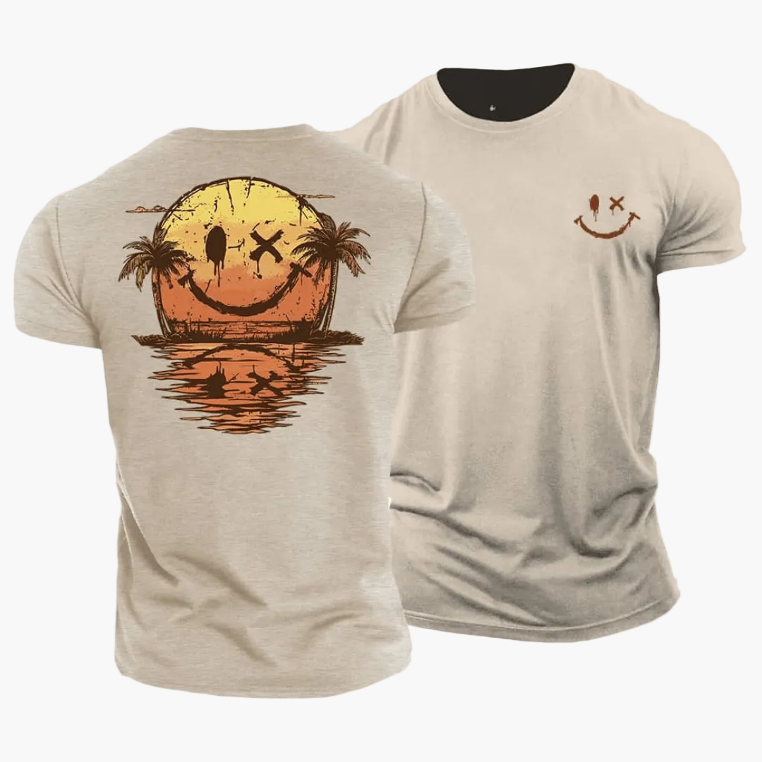 Men's Shirt with Smiley Sunset Surfer Design – Summery Casual Shirt for Vacation & Beach
