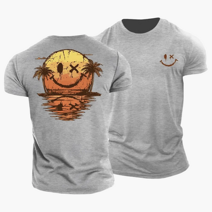 Men's Shirt with Smiley Sunset Surfer Design – Summery Casual Shirt for Vacation & Beach