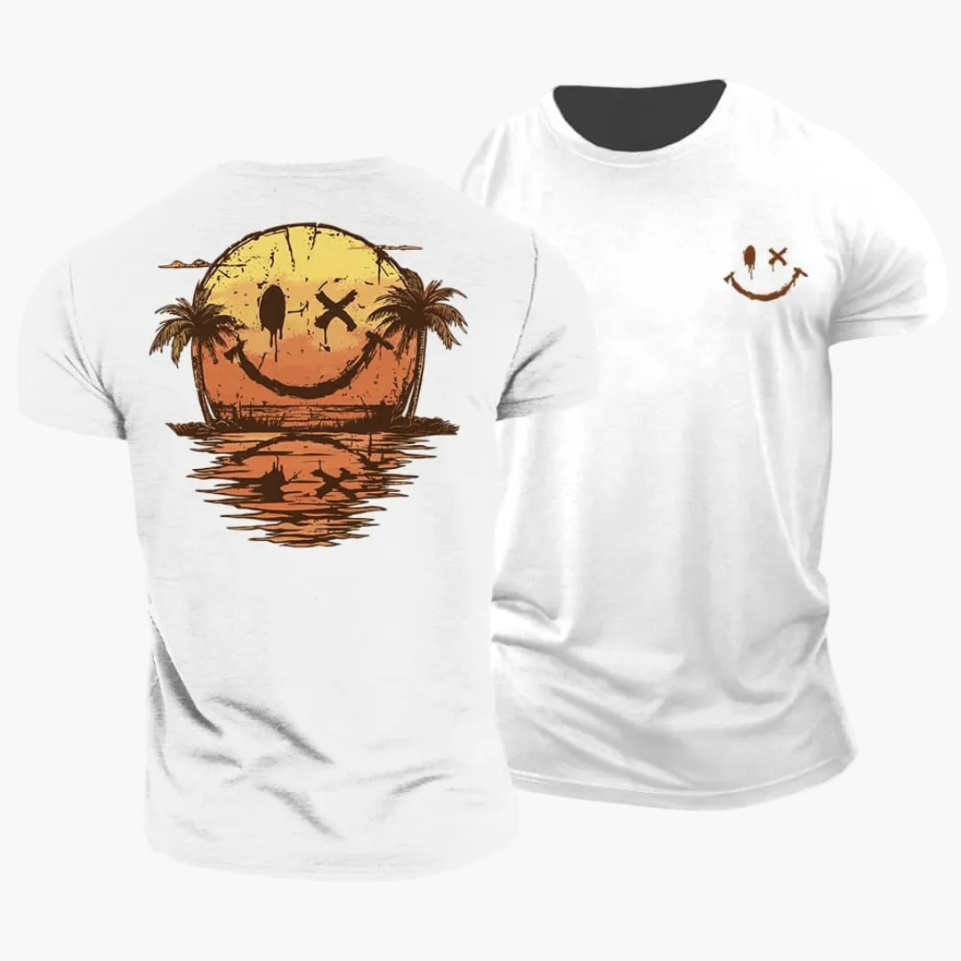 Men's Shirt with Smiley Sunset Surfer Design – Summery Casual Shirt for Vacation & Beach