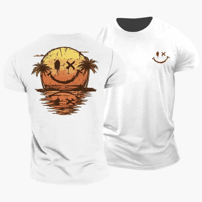 Men's Shirt with Smiley Sunset Surfer Design – Summery Casual Shirt for Vacation & Beach