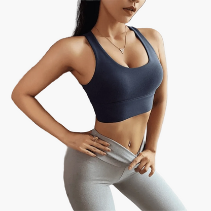 Women's sports bra with crossed straps and lift-up effect – exercise, yoga & everyday use
