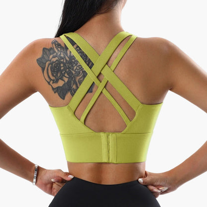 Women's sports bra with crossed straps and lift-up effect – exercise, yoga & everyday use
