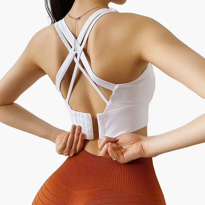 Women's sports bra with crossed straps and lift-up effect – exercise, yoga & everyday use