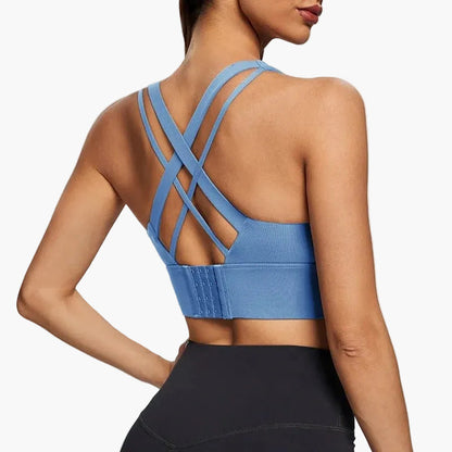 Women's sports bra with crossed straps and lift-up effect – exercise, yoga & everyday use