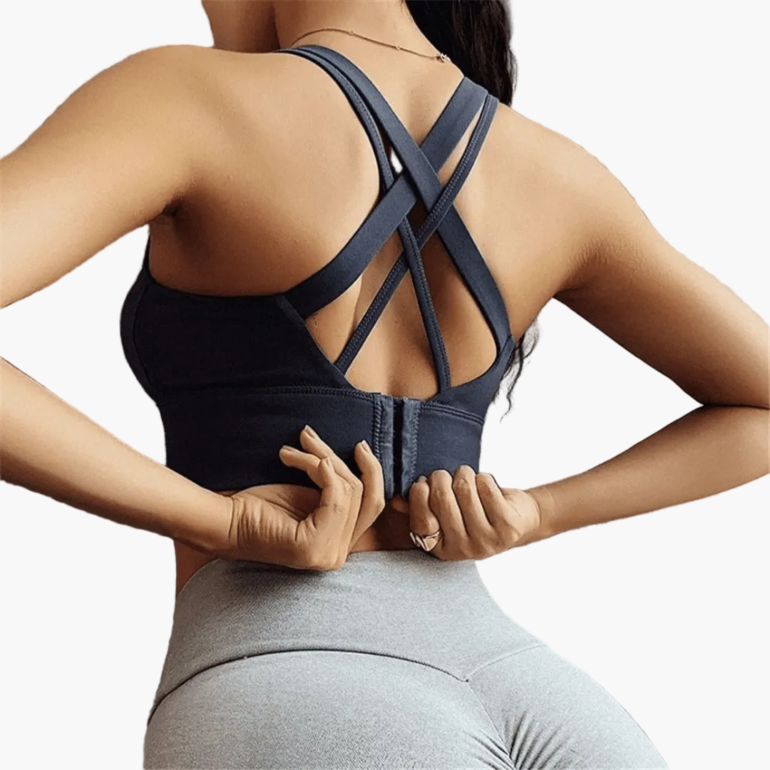 Women's sports bra with crossed straps and lift-up effect – exercise, yoga & everyday use