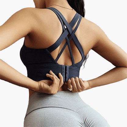 Women's sports bra with crossed straps and lift-up effect – exercise, yoga & everyday use