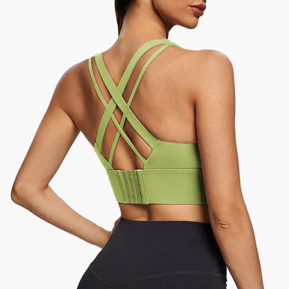 Women's sports bra with crossed straps and lift-up effect – exercise, yoga & everyday use