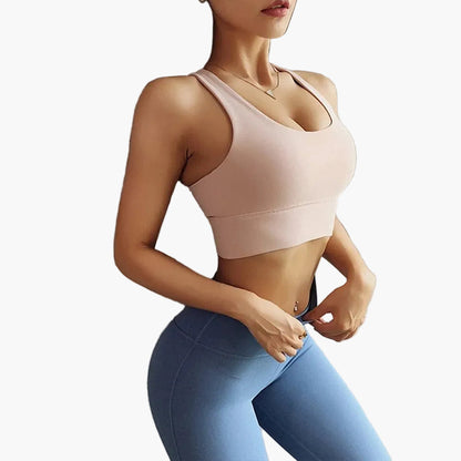 Women's sports bra with crossed straps and lift-up effect – exercise, yoga & everyday use