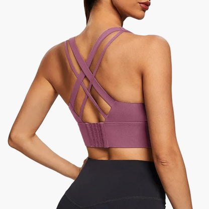 Women's sports bra with crossed straps and lift-up effect – exercise, yoga & everyday use