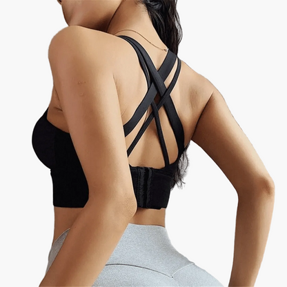 Women's sports bra with crossed straps and lift-up effect – exercise, yoga & everyday use