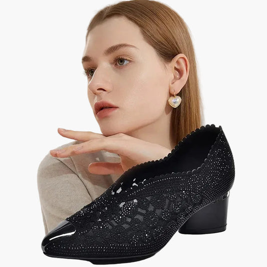 Women's Orthopedic Elegant Sandals with Rhinestones and Heel – Stylish & Comfortable for Everyday and Special Occasions