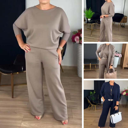 Women's 3-Piece Elegant Business Casual Set – Suit with Blazer, Shirt, and Pants for Office & Everyday