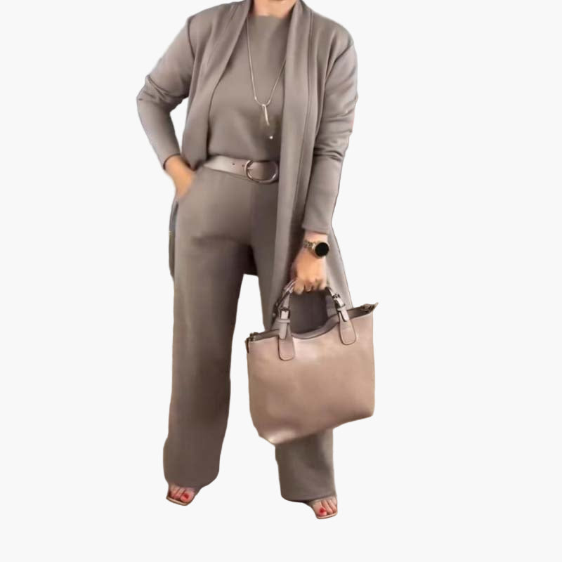 Women's 3-Piece Elegant Business Casual Set – Suit with Blazer, Shirt, and Pants for Office & Everyday