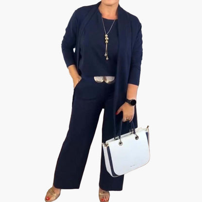 Women's 3-Piece Elegant Business Casual Set – Suit with Blazer, Shirt, and Pants for Office & Everyday