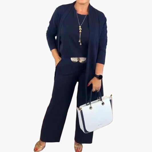 Damen 3-Teilige Elegante Business Casual Set – Anzug mit Blazer, Shirt und Hose für Büro & Alltag