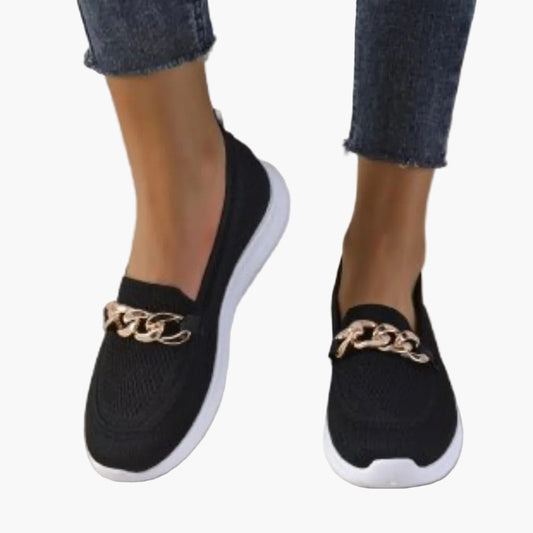 Damen Komfort-Loafer mit Kettenapplikation – Modische Slipper für Alltag und Freizeit
