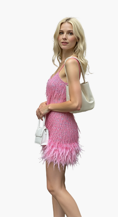 Women's party dress with tassels and feathers – Elegant evening dress for special occasions