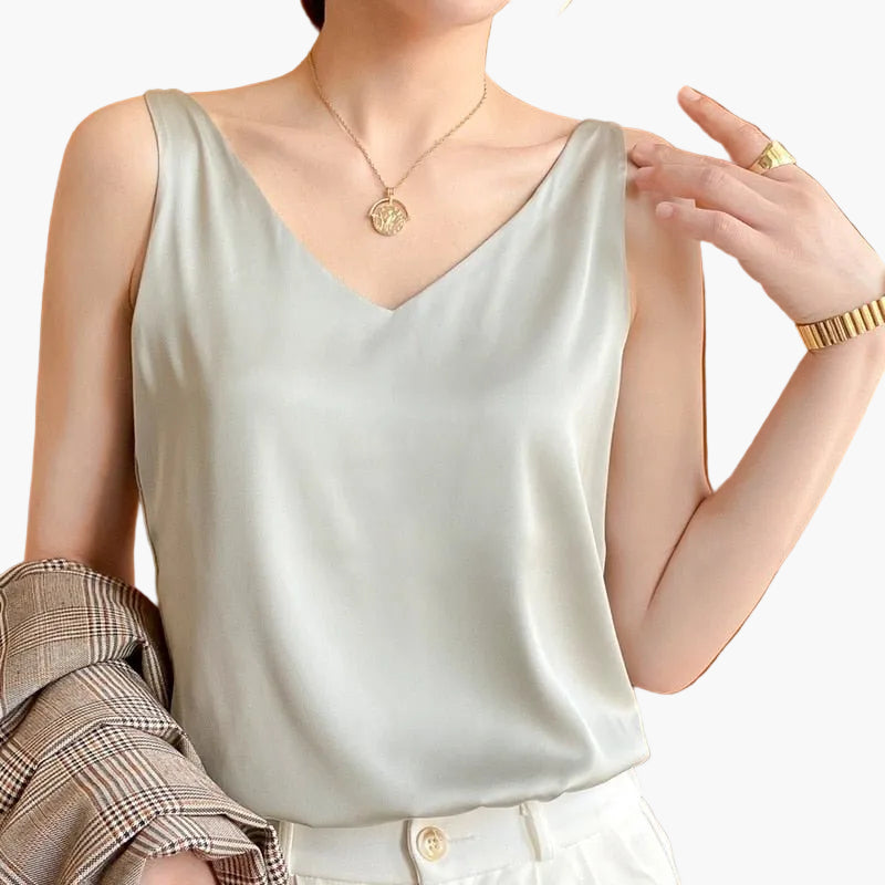 Women's top with V-neck – Elegant basic for everyday and office, modern sleeveless blouse top