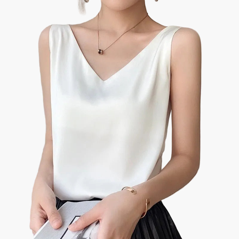 Women's top with V-neck – Elegant basic for everyday and office, modern sleeveless blouse top