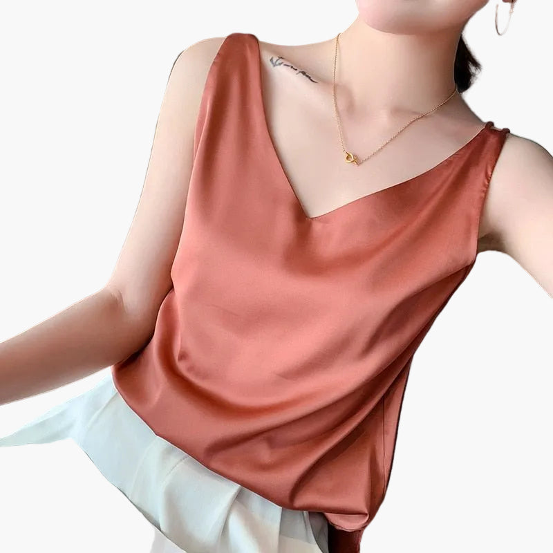 Women's top with V-neck – Elegant basic for everyday and office, modern sleeveless blouse top