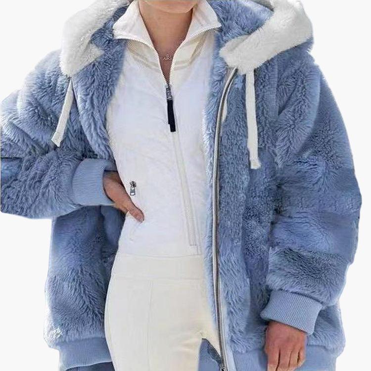 Women's winter jacket with hood and zipper – fashionable stripes, comfortable for everyday and leisure use