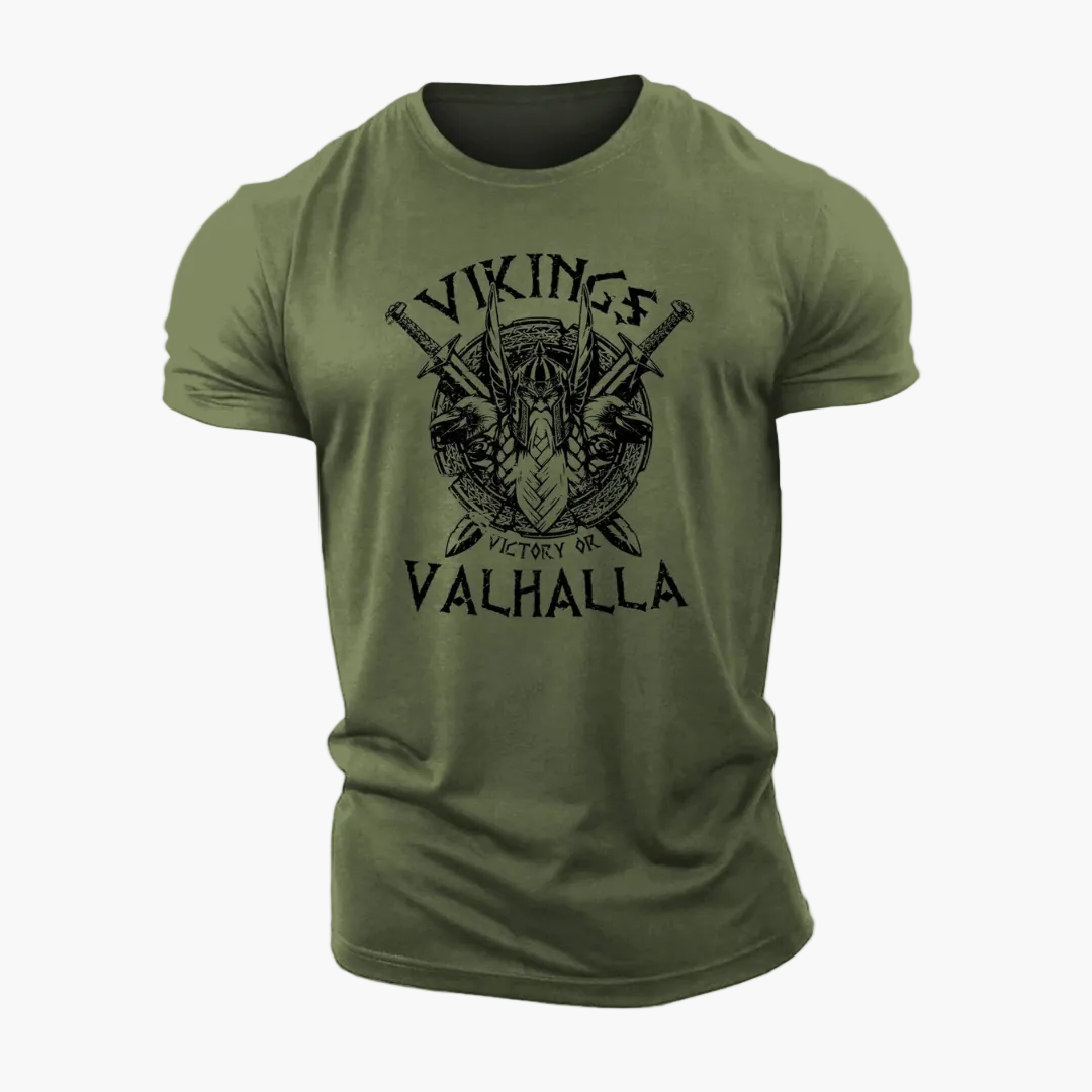 Herren T-Shirt Wikinger Vintage Stil – Victory or Valhalla Motiv