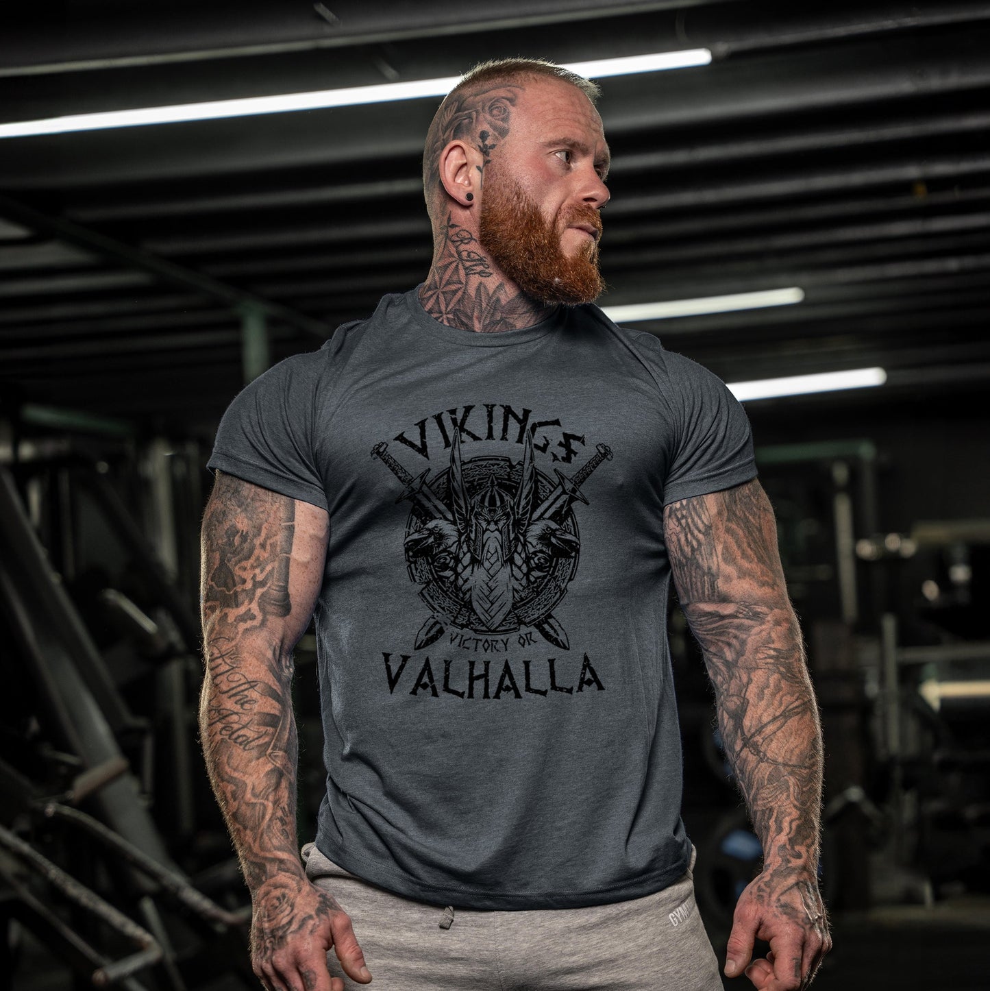 Herren T-Shirt Wikinger Vintage Stil – Victory or Valhalla Motiv